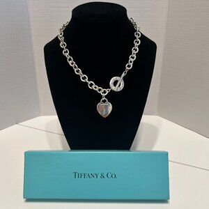Tiffany & Co. Sterling Silver Heart Tag Toggle Necklace with Blue Box